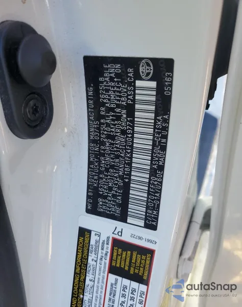 2015 Toyota Camry Le from USA, damaged, VIN 4T1BF1FK4FU049771